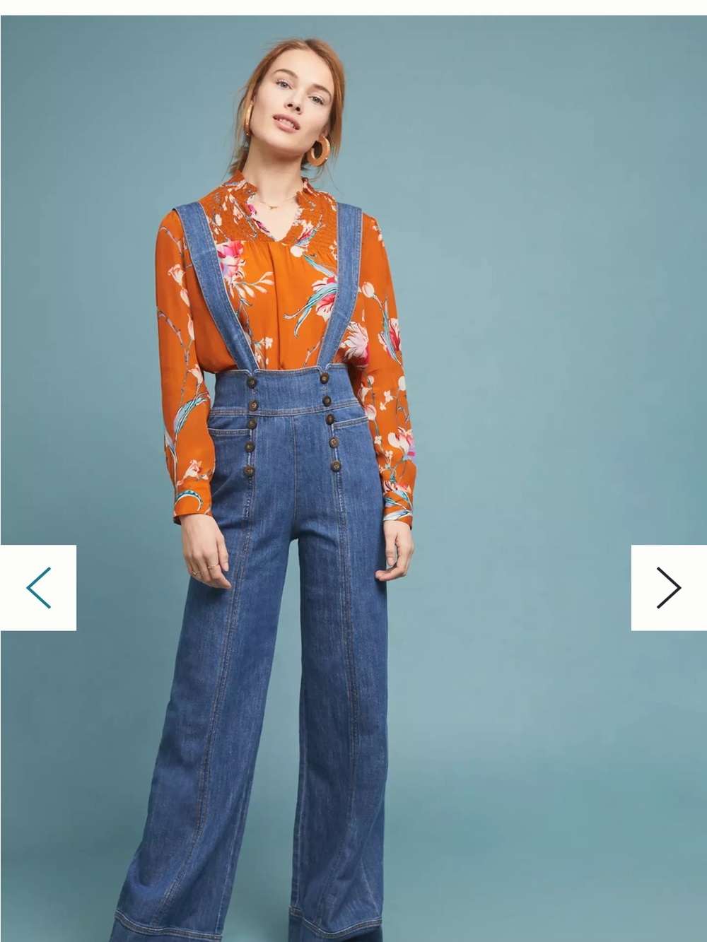 Pilcro Bibbed Denim Jumpsuit High-Waist Wide-Leg Denim Overalls - Blue